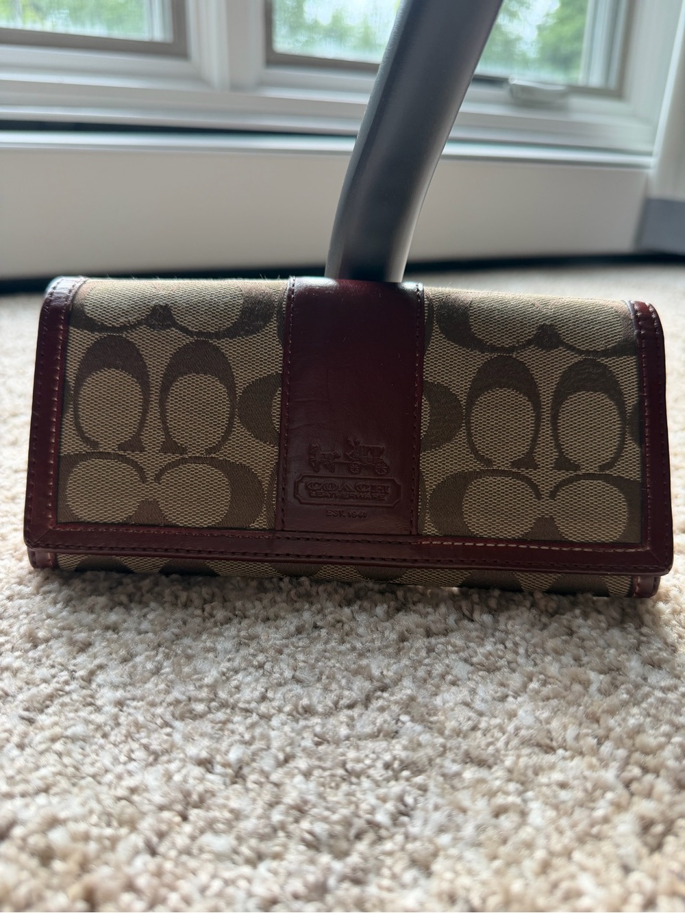 Coach Signature Canvas  Wallet – Khaki/Brown & Burgundy
